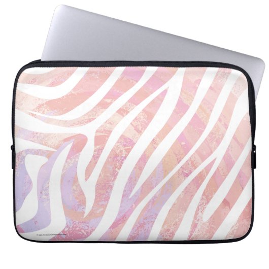 Zebra Rosa und Weiß Laptopschutzhülle (Vorderseite)