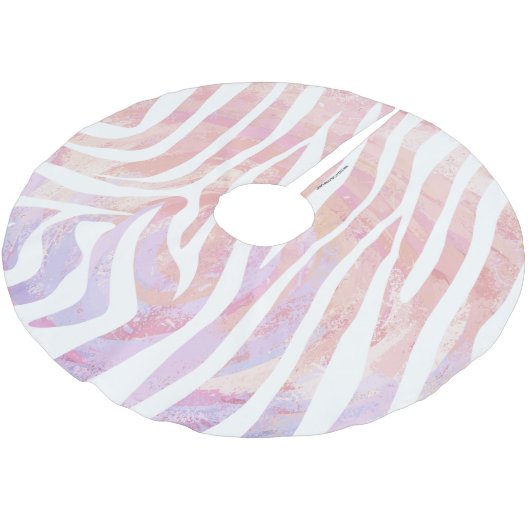 Zebra Rosa und Weiß Polyester Weihnachtsbaumdecke (Schrägansicht)