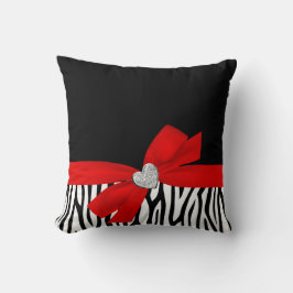 Zebra-rotes Bogen-Diamant-Herz Kissen