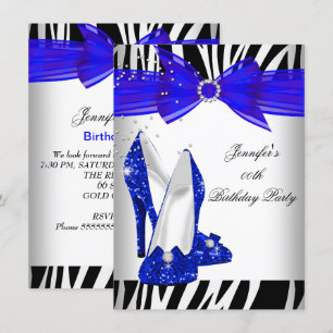 Zebra Royal Blau High Heel Schwarz Geburtstagsfeie Einladung