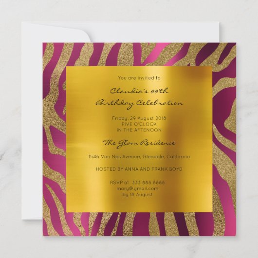 Zebra Safari Animal Skin Raspberry Mustard Gold Einladung (Vorderseite)