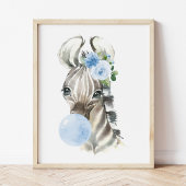 Zebra, Safari, Blue Bubble Gum, Boy Kinderzimmer Poster