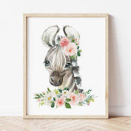 Zebra, Safari, Dschungel, rosa Blume, Girl-Kinderz Poster