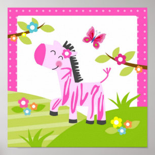 Zebra-Safari-Dschungel-Tier-Kinderzimmer-Wandkunst Poster