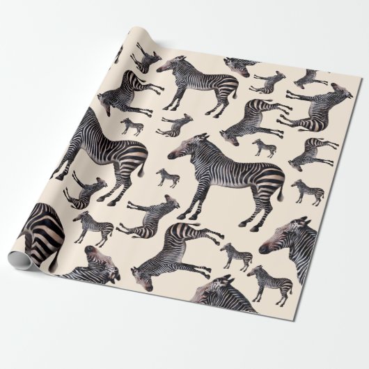 Zebra Safari Vintag Illustration Geschenkpapier (Ungerollt)