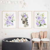 Zebra, Safari, violette Blumen, neutrale Geschlech Bilderwand Sets