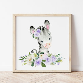Zebra, Safari, violette Blumen, neutrale Geschlech Fotodruck