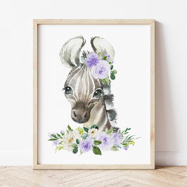 Zebra, Safari, violette Blumen, neutrale Geschlech Fotodruck