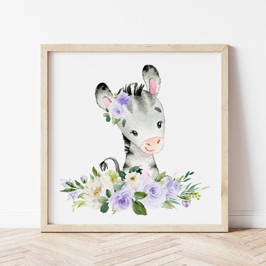 Zebra, Safari, violette Blumen, neutrale Geschlech Poster