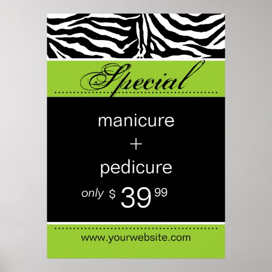 Zebra Salon Wellness-Center Poster Trendy Lime Gre (Vorne)
