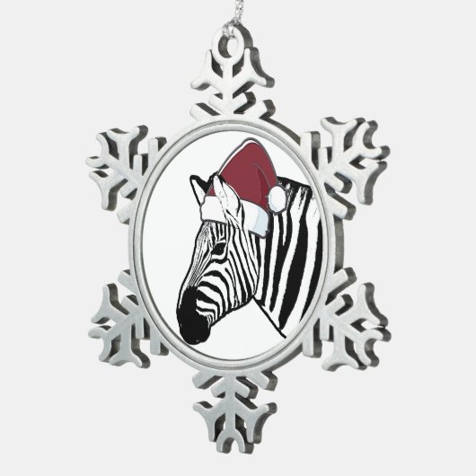 Zebra Santa Dekoration Schneeflocken Zinn-Ornament (Rechts)