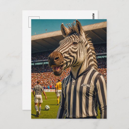 Zebra-Schiedsrichter bei einem Fußballspiel Postkarte (Vorne/Hinten)