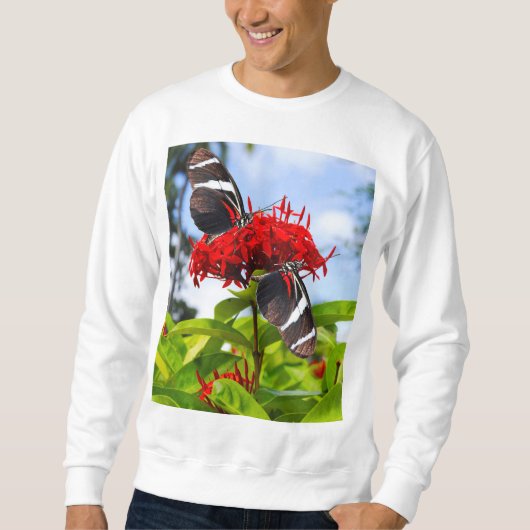 Zebra-Schmetterlinge auf roten Blume Sweatshirt (Vorderseite)