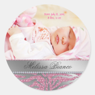 Zebra-Schmuck-Baby-Aufkleber-Rosa-Silber Runder Aufkleber