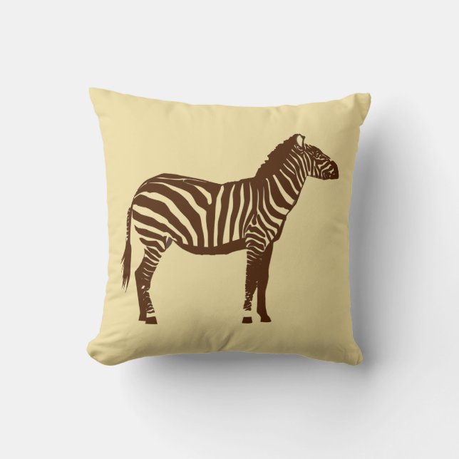 Zebra - Schokolade Brown und Camel Tan Kissen (Vorderseite)