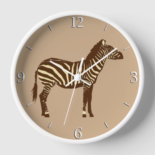 Zebra - Schokolade Brown und Camel Tan Wanduhr (Vorderseite)