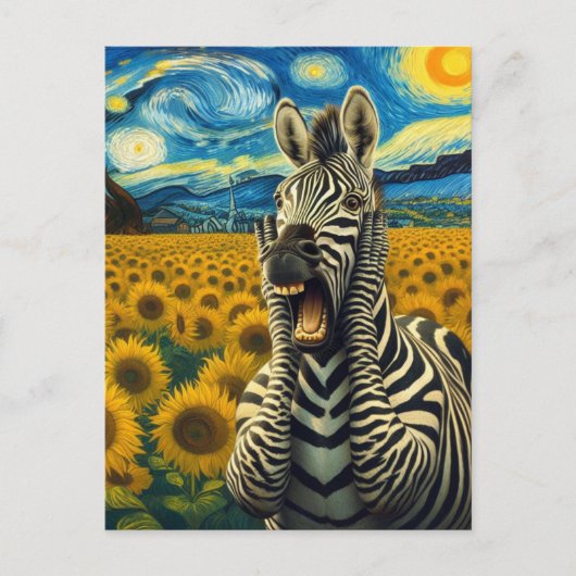 Zebra-Schreie im Sonnenblumenfeld Postkarte (Vorderseite)