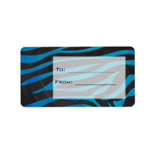 Zebra Schwarz und Blau mit Monogramm Adressaufkleber