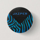 Zebra Schwarz und Blau mit Monogramm Button (Vorderseite)