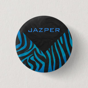 Zebra Schwarz und Blau mit Monogramm Button