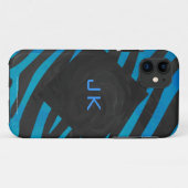 Zebra Schwarz und Blau mit Monogramm Case-Mate iPhone Hülle (Rückseite (Horizontal))