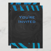 Zebra Schwarz und Blau mit Monogramm Einladung (Vorne/Hinten)