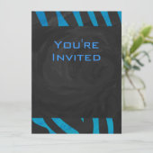 Zebra Schwarz und Blau mit Monogramm Einladung (Stehend Vorderseite)