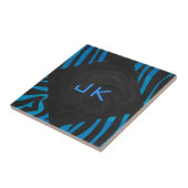 Zebra Schwarz und Blau mit Monogramm Fliese (Seite)