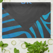 Zebra Schwarz und Blau mit Monogramm Geschirrtuch (Gefaltet)