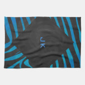 Zebra Schwarz und Blau mit Monogramm Geschirrtuch (Horizontal)