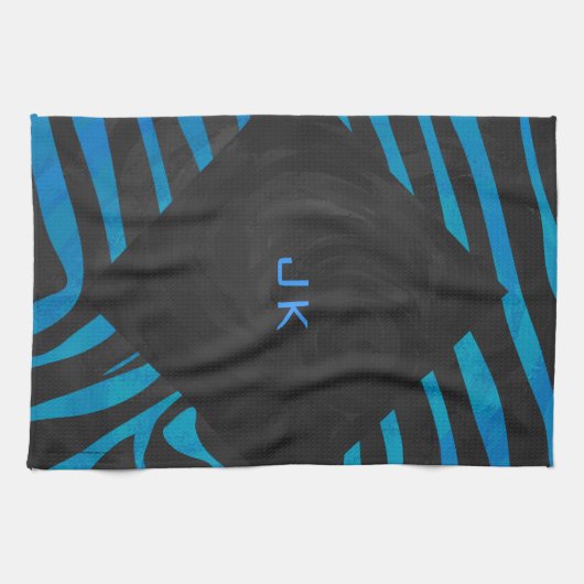 Zebra Schwarz und Blau mit Monogramm Geschirrtuch (Horizontal)