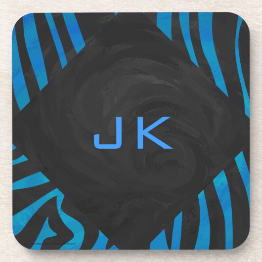 Zebra Schwarz und Blau mit Monogramm Getränkeuntersetzer (Vorderseite)