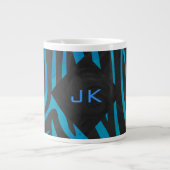 Zebra Schwarz und Blau mit Monogramm Jumbo-Tasse (Vorderseite)