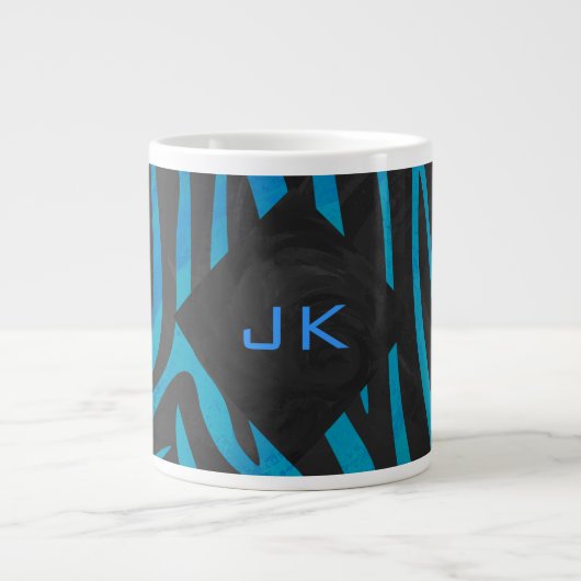 Zebra Schwarz und Blau mit Monogramm Jumbo-Tasse (Vorderseite)