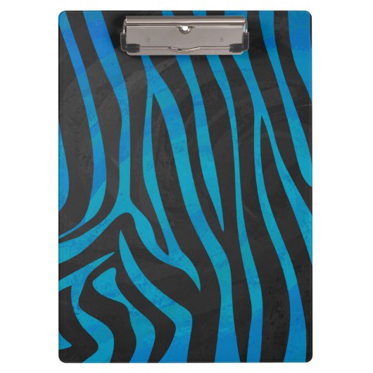 Zebra Schwarz und Blau mit Monogramm Klemmbrett (Vorderseite)