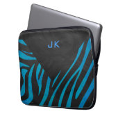 Zebra Schwarz und Blau mit Monogramm Laptopschutzhülle (Vorderseite Links)
