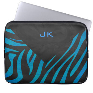 Zebra Schwarz und Blau mit Monogramm Laptopschutzhülle