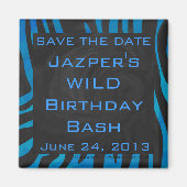 Zebra Schwarz und Blau mit Monogramm Magnet (Vorne)