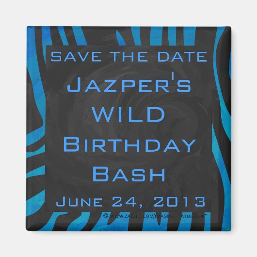 Zebra Schwarz und Blau mit Monogramm Magnet (Vorne)