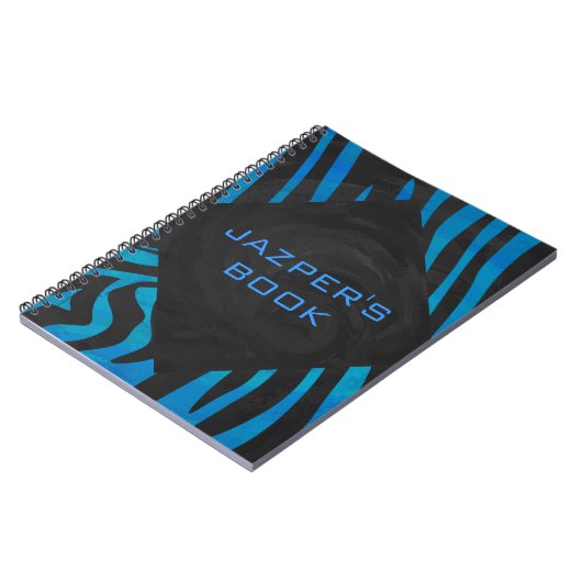 Zebra Schwarz und Blau mit Monogramm Notizblock (Linke Seite)