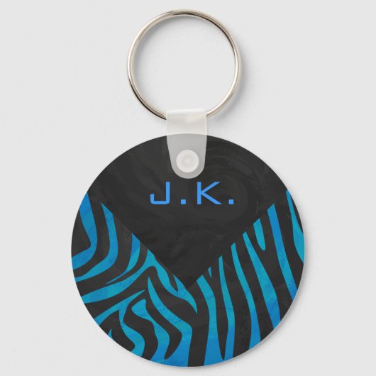 Zebra Schwarz und Blau mit Monogramm Schlüsselanhänger (Vorderseite)
