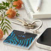 Zebra Schwarz und Blau mit Monogramm Schlüsselanhänger (Vorderseite rechts)