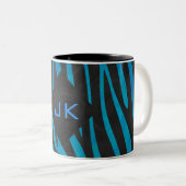 Zebra Schwarz und Blau mit Monogramm Zweifarbige Tasse (VorderseiteRechts)