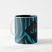 Zebra Schwarz und Blau mit Monogramm Zweifarbige Tasse (Vorderseite Links)