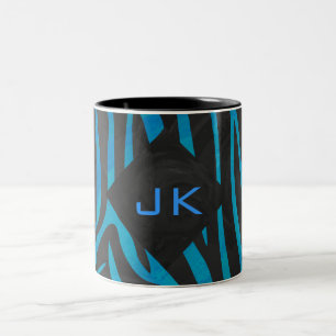 Zebra Schwarz und Blau mit Monogramm Zweifarbige Tasse