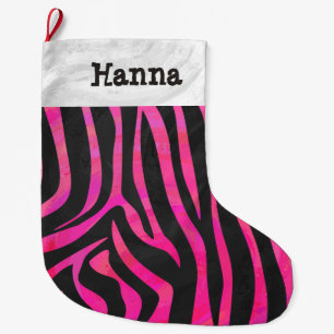 Zebra Schwarz und Hellrosa Druck Großer Weihnachtsstrumpf