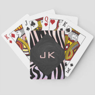 Zebra Schwarz und Rosa Monogramm Spielkarten