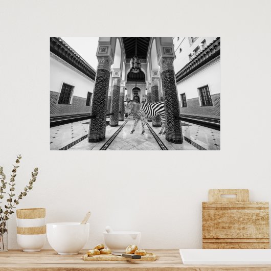 Zebra Schwarz-weiß Gebäude Landschaft Poster (Küche)