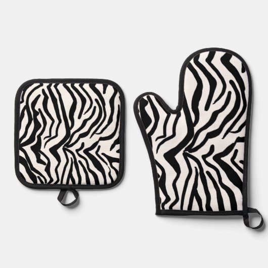 Zebra Schwarz-Weiß-Muster verborgen Ofenhandschuh & Topflappen-Set (Vorderseite)