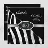Zebra Schwarz-weiß Silver 40. Geburtstag Party Einladung (Vorne/Hinten)